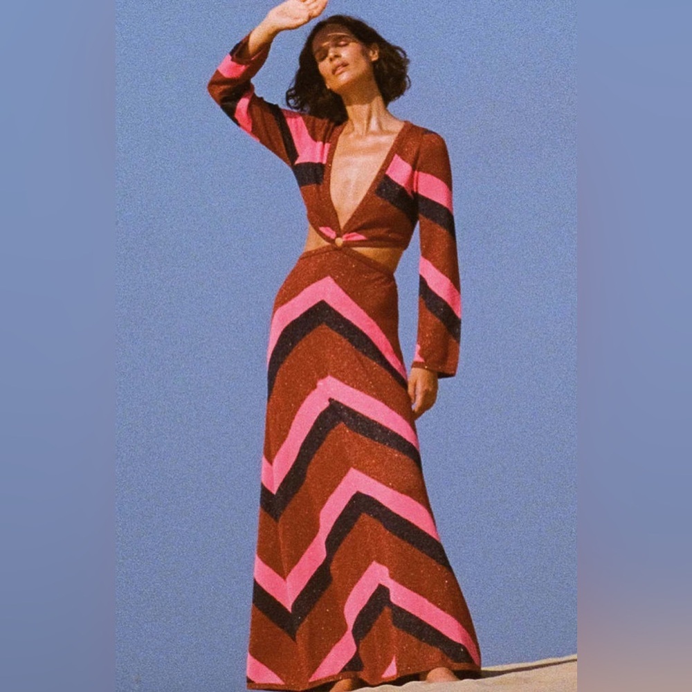 Free People Spell The Gypsy Collective Stripe Long Sleeve Mylee Knit Gown Sz XS